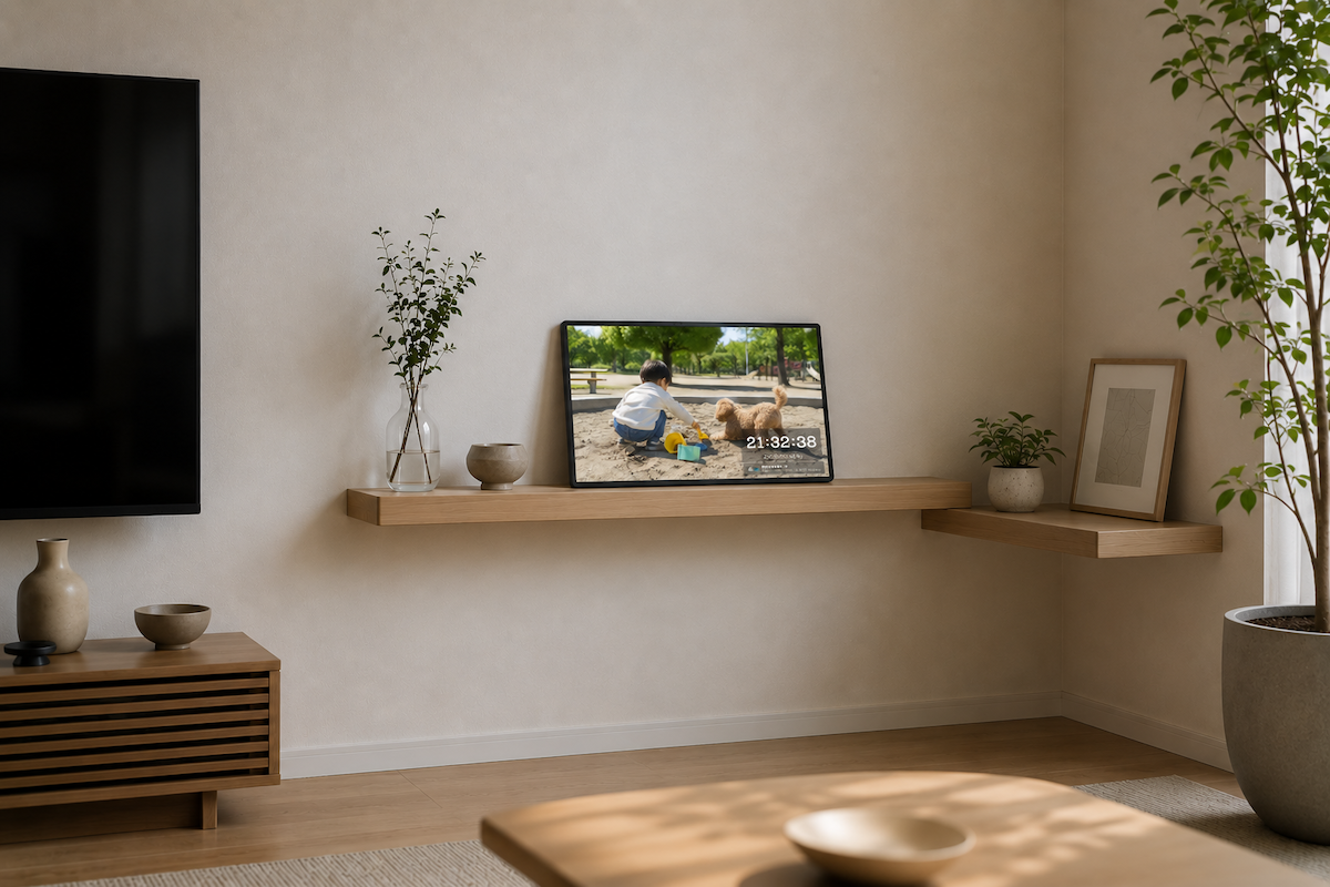 タブレットやモバイルモニターで家族の思い出を飾る。